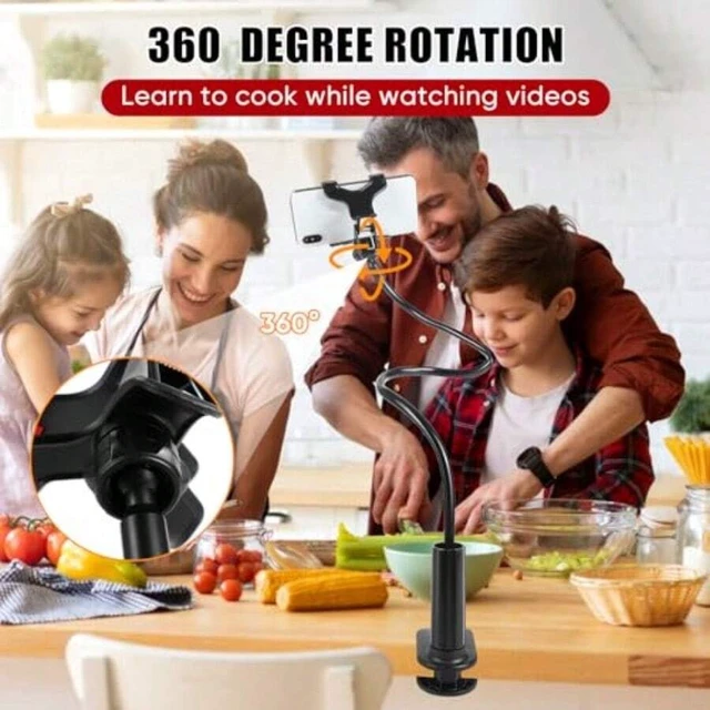 Alt view image 3 of 7 - Bks Gooseneck Cell Phone Holder Universal Lazy Bracket Mobile Phone Clip Stand 360 Degree Rotation Flexible Long Arm Phone Mount For Desk Bedroom Office Mobile Cell Phone Stand For 4.0-7.0''