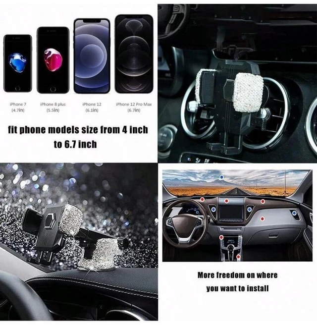 Alt view image 2 of 7 - Bks Shiny Crystal Rhinestone Car Phone Mount Holder Stand For Women Girls Windshield Dashboard Compatible With Most Cellphones White