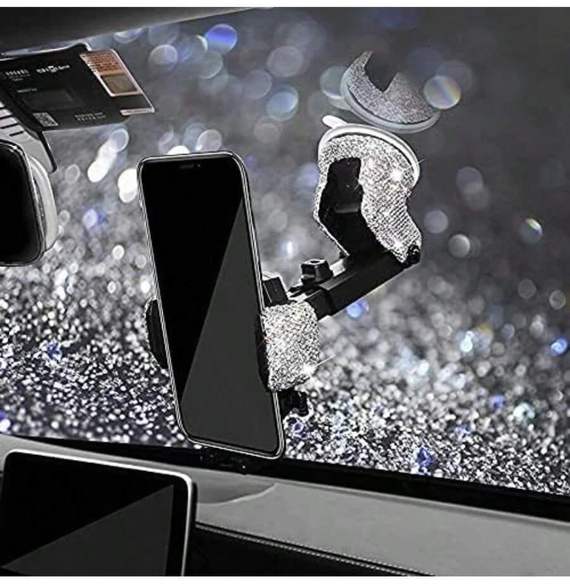 Alt view image 3 of 7 - Bks Shiny Crystal Rhinestone Car Phone Mount Holder Stand For Women Girls Windshield Dashboard Compatible With Most Cellphones White