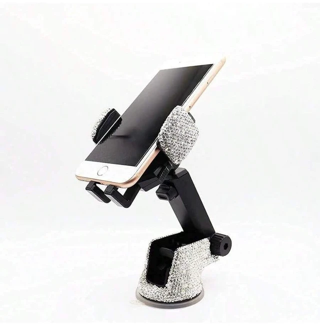 Alt view image 6 of 7 - Bks Shiny Crystal Rhinestone Car Phone Mount Holder Stand For Women Girls Windshield Dashboard Compatible With Most Cellphones White