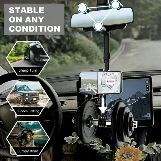 Alt view image 2 of 7 - Bks Rear View Mirror Phone Holder, 360 Rotatable Retractable Universal Mount for All Smartphones iPhone Android Car Accessories
