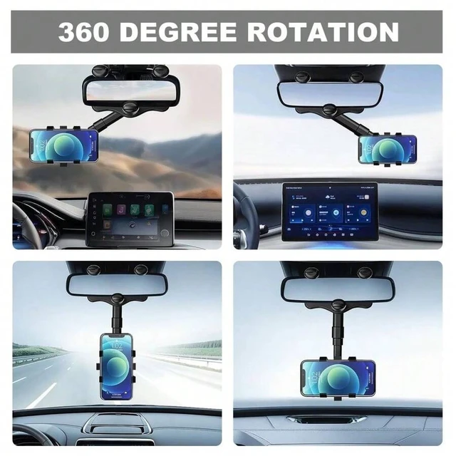 Alt view image 3 of 7 - Bks Rear View Mirror Phone Holder, 360 Rotatable Retractable Universal Mount for All Smartphones iPhone Android Car Accessories