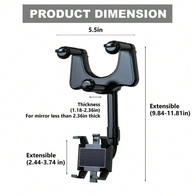 Alt view image 5 of 7 - Bks Rear View Mirror Phone Holder, 360 Rotatable Retractable Universal Mount for All Smartphones iPhone Android Car Accessories