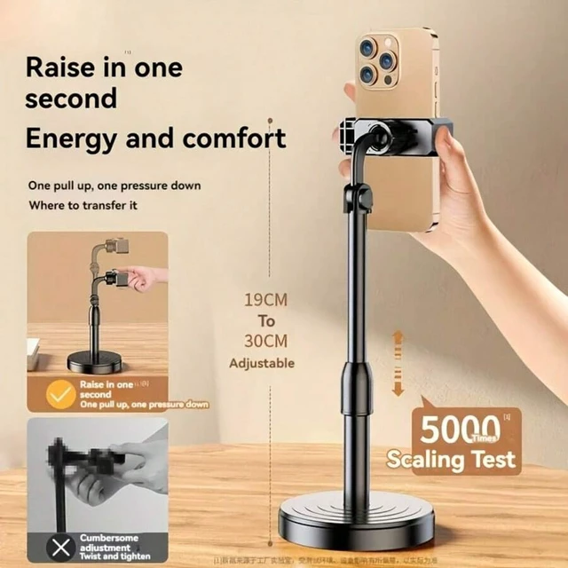 Alt view image 4 of 7 - Bks Adjustable Height Multi Angle ABS Smartphone Holder - Waterproof Tripod Base, Stable Clamping Compatible With IPhone/Android, Video Viewing, Photography, Gaming, Calling Car Phone Holder, Modern D