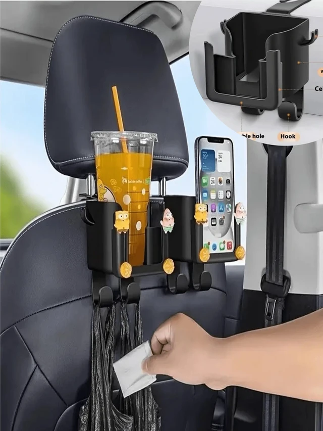 Alt view image 2 of 7 - Bks Car Seat Back Storage Rack with Cup Holder Phone Stand Hook for Most Vehicles Multi Functional