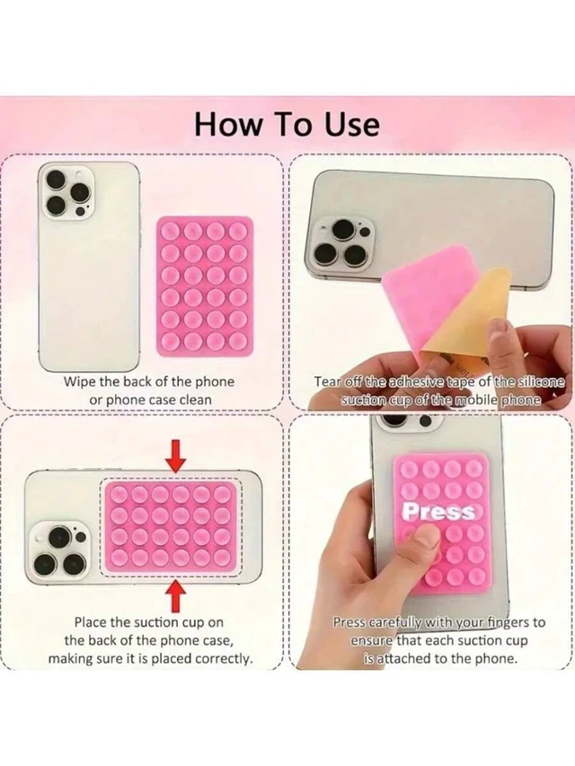 Alt view image 3 of 7 - Bks 5pcs Silicone Grip Phone Handle With 24 Mini Suction Cups Sticky Holder For Selfie Video Shower Wall Mount Compatible iPhone Android