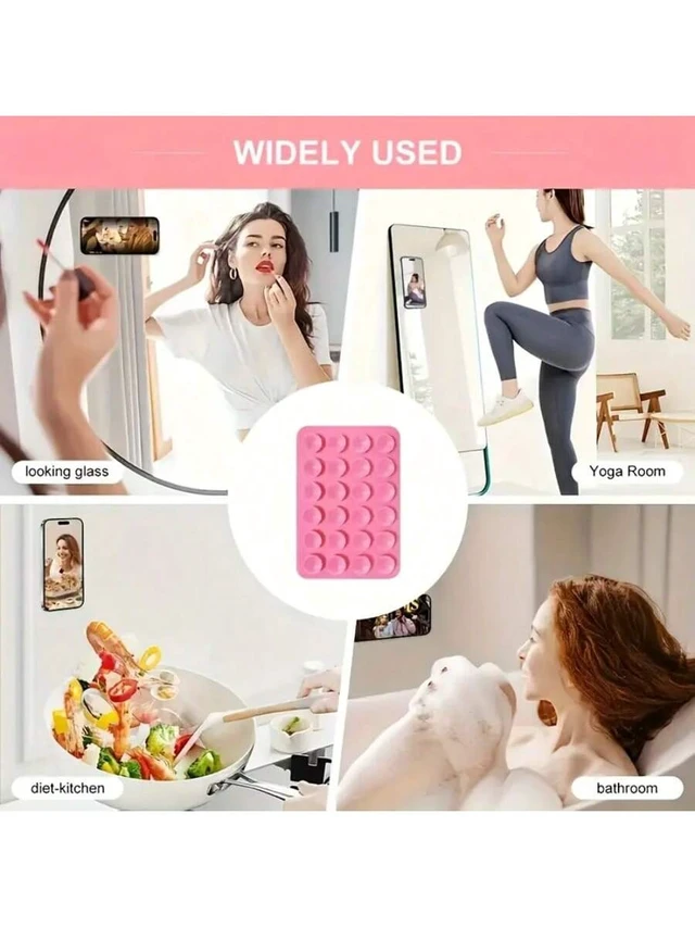 Alt view image 4 of 7 - Bks 5pcs Silicone Grip Phone Handle With 24 Mini Suction Cups Sticky Holder For Selfie Video Shower Wall Mount Compatible iPhone Android