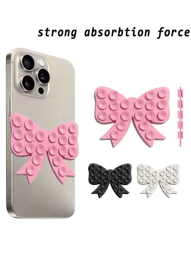 Alt view image 2 of 7 - Bks Silicone Suction Phone Case Mount Bow Shape Strong Grip Washable Non-Slip Mobile Holder Sticker Car Wall Stand Slim Lightweight