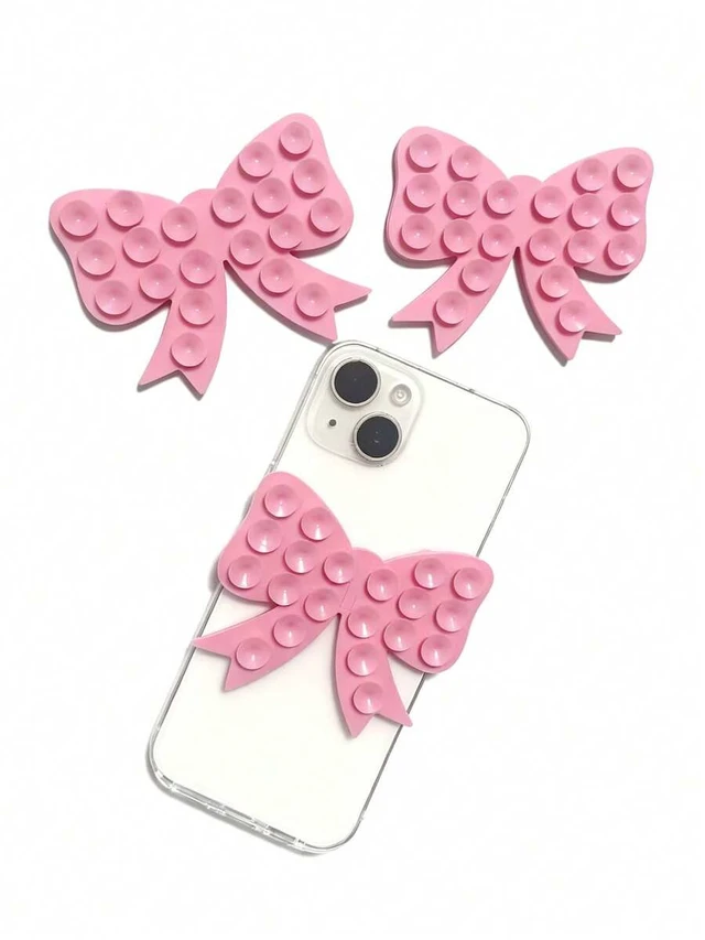 Alt view image 3 of 7 - Bks Silicone Suction Phone Case Mount Bow Shape Strong Grip Washable Non-Slip Mobile Holder Sticker Car Wall Stand Slim Lightweight