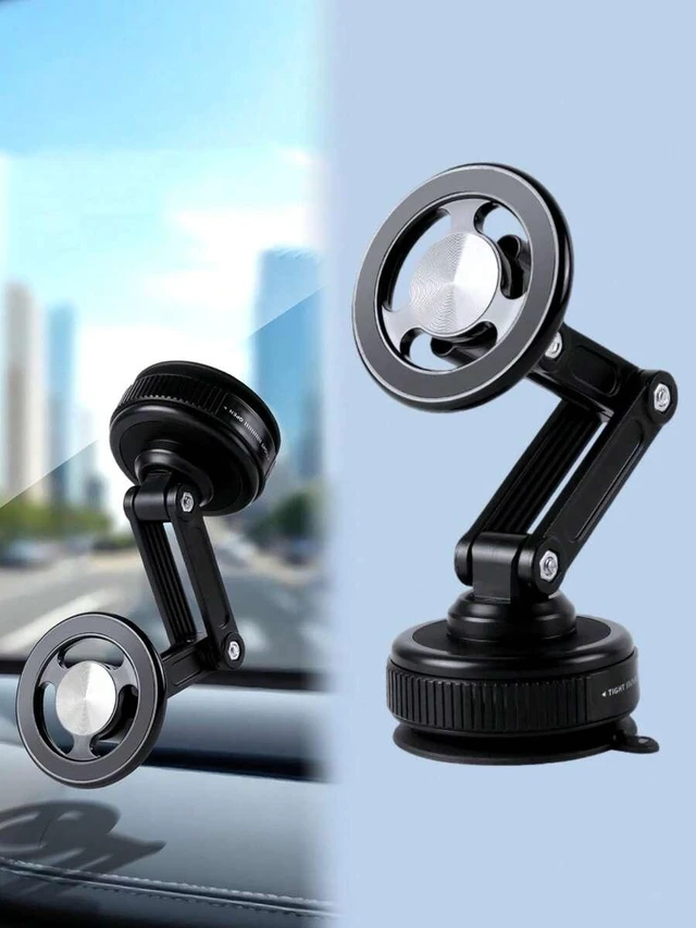 Main image of Bks 360° Adjustable Car Phone Holder With Suction Cup Magnetic Base Compatible IPhone MagSafe Android Foldable Dashboard Windshield Mount