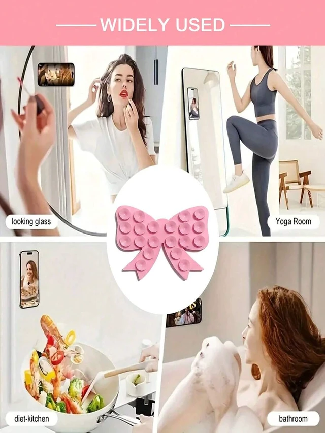 Alt view image 4 of 7 - Bks Silicone Suction Phone Case Mount Bow Shape Strong Grip Washable Non-Slip Mobile Holder Sticker Car Wall Stand Slim Lightweight