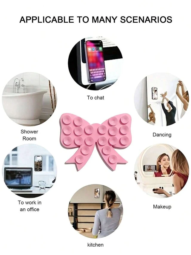 Alt view image 7 of 7 - Bks Silicone Suction Phone Case Mount Bow Shape Strong Grip Washable Non-Slip Mobile Holder Sticker Car Wall Stand Slim Lightweight