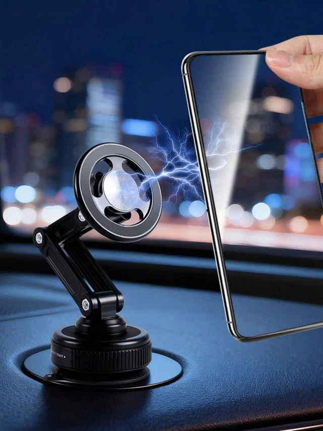 Alt view image 3 of 7 - Bks 360° Adjustable Car Phone Holder With Suction Cup Magnetic Base Compatible IPhone MagSafe Android Foldable Dashboard Windshield Mount