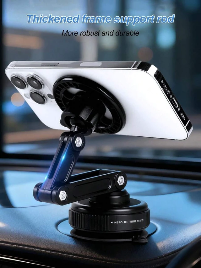 Alt view image 4 of 7 - Bks 360° Adjustable Car Phone Holder With Suction Cup Magnetic Base Compatible IPhone MagSafe Android Foldable Dashboard Windshield Mount