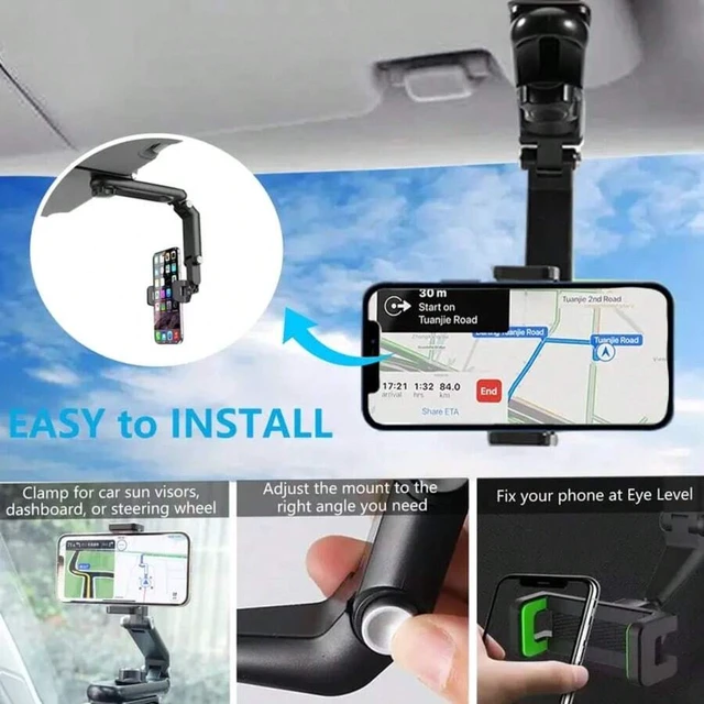 Alt view image 6 of 6 - Bks Car Phone Holder Mount, 360° Rotatable & Foldable Clip, Multi-Axis Adjustable Stand With Non-Slip Grip, Universal Dashboard Cell Phone Stand