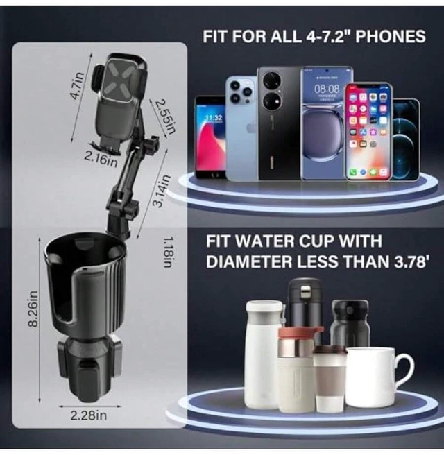 Alt view image 4 of 7 - Bks Universal Cup Holder Phone Mount with 360 Rotation Expandable Stand for All Mobile Phones and Cars