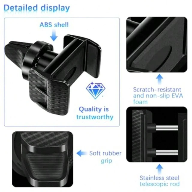 Alt view image 6 of 7 - Bks Adjustable Carbon Fiber Car Vent Phone Holder 360 Rotation Universal Smartphone Mount Stable Hands-Free Automotive Interior Cradle