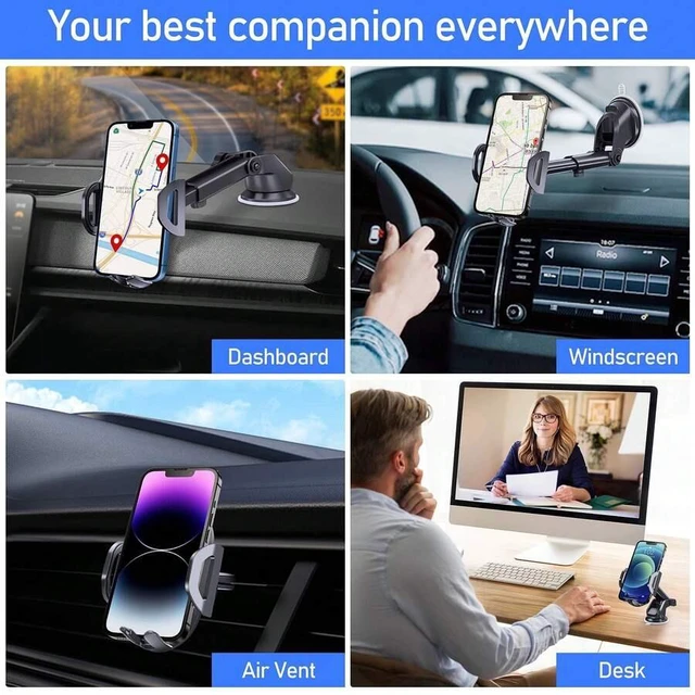 Main image of Bks Universal Car Phone Holder Dashboard Windshield Vent Mount Adjustable Angles Carbon Fiber Black for iPhone Android