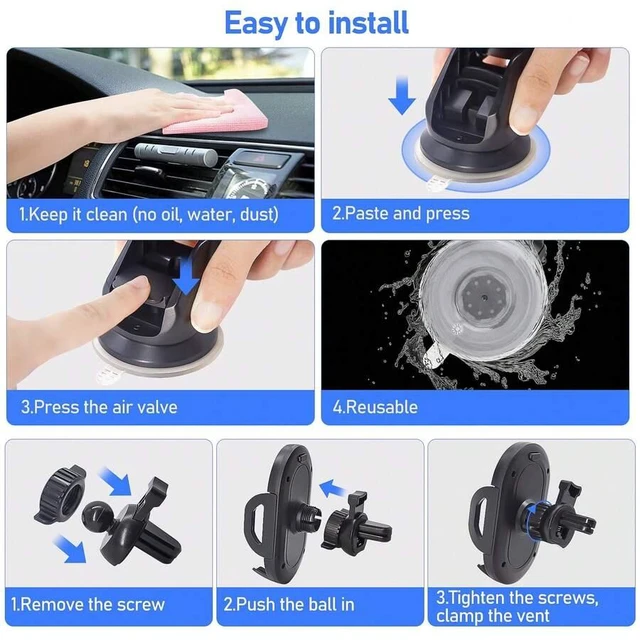 Alt view image 4 of 7 - Bks Universal Car Phone Holder Dashboard Windshield Vent Mount Adjustable Angles Carbon Fiber Black for iPhone Android