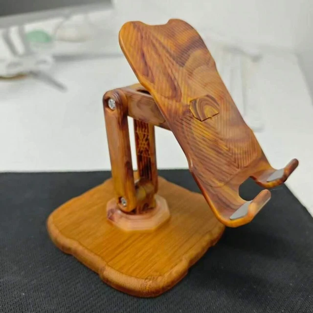 Main image of Bks 360 Rotating Phone Stand Adjustable Height Heavy-Duty Carbon Steel Wood Desktop Holder for Laptops Tablets Phones Cameras