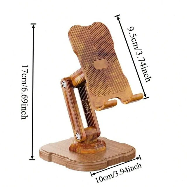 Alt view image 5 of 7 - Bks 360 Rotating Phone Stand Adjustable Height Heavy-Duty Carbon Steel Wood Desktop Holder for Laptops Tablets Phones Cameras