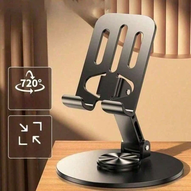 Main image of Bks Heavy Duty 360 Rotating All Metal Phone Stand Aluminum Alloy Desktop Bracket Anti-Slip Pads Universal For iPhone Android Adjustable Mechanical Holder Smooth Rotation Home Office