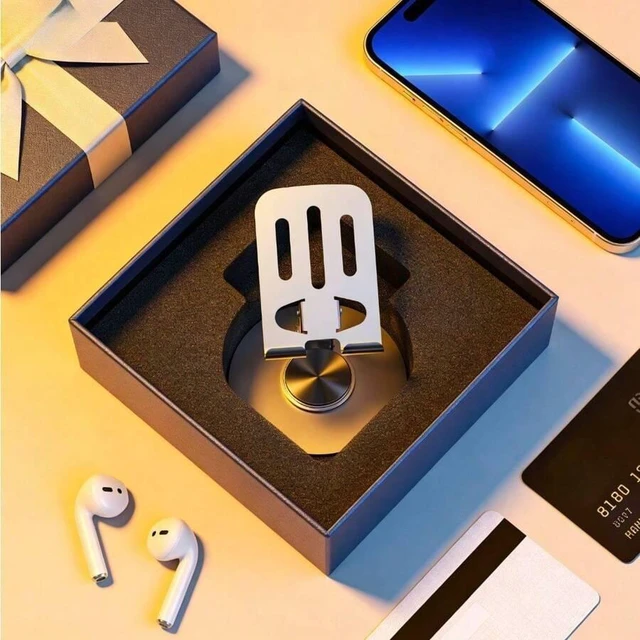 Alt view image 4 of 7 - Bks Heavy Duty 360 Rotating All Metal Phone Stand Aluminum Alloy Desktop Bracket Anti-Slip Pads Universal For iPhone Android Adjustable Mechanical Holder Smooth Rotation Home Office