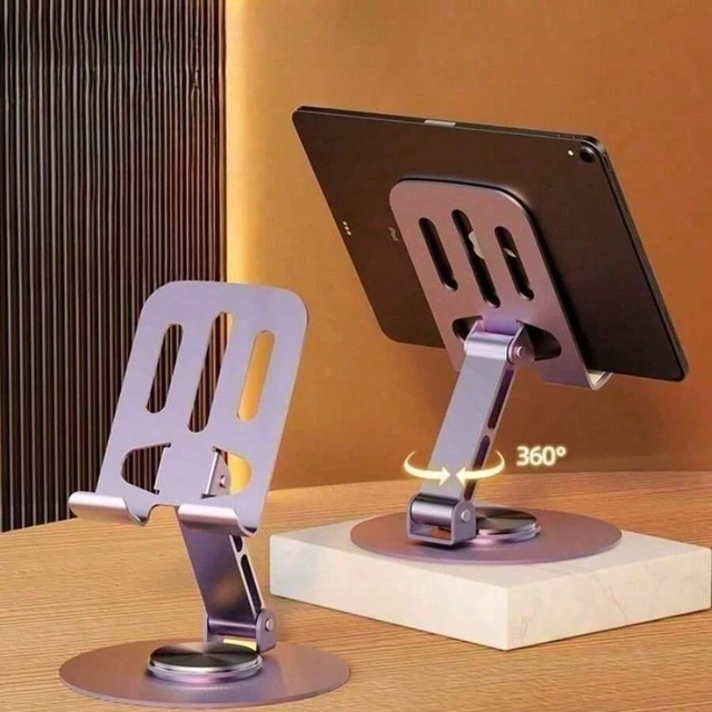 Alt view image 5 of 7 - Bks Heavy Duty 360 Rotating All Metal Phone Stand Aluminum Alloy Desktop Bracket Anti-Slip Pads Universal For iPhone Android Adjustable Mechanical Holder Smooth Rotation Home Office