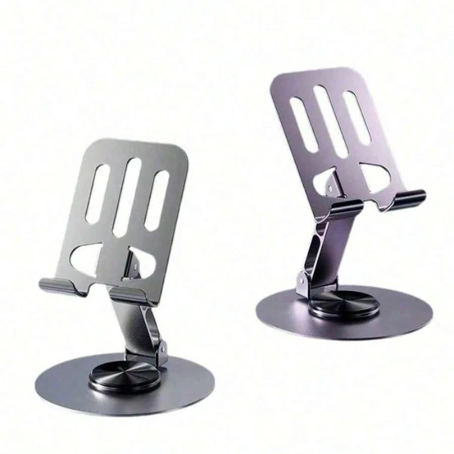 Alt view image 6 of 7 - Bks Heavy Duty 360 Rotating All Metal Phone Stand Aluminum Alloy Desktop Bracket Anti-Slip Pads Universal For iPhone Android Adjustable Mechanical Holder Smooth Rotation Home Office