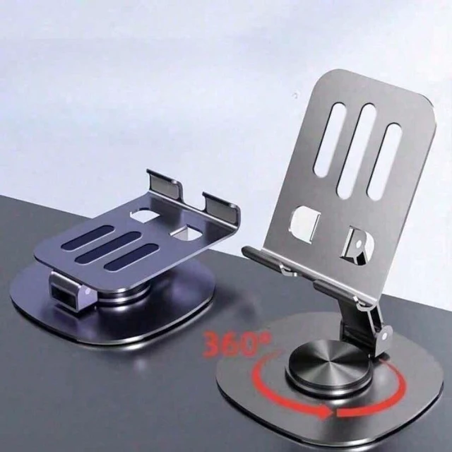 Alt view image 7 of 7 - Bks Heavy Duty 360 Rotating All Metal Phone Stand Aluminum Alloy Desktop Bracket Anti-Slip Pads Universal For iPhone Android Adjustable Mechanical Holder Smooth Rotation Home Office