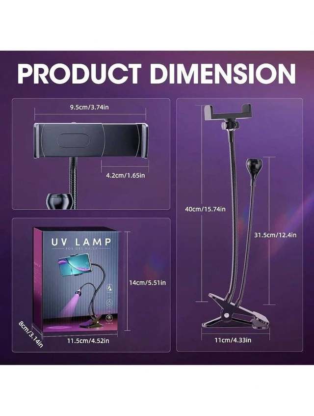 Alt view image 2 of 7 - Bks 5W UV Nail Lamp with Phone Stand 395nm LED Curing Light 4 Gears 360° Gooseneck USB Powered for Gel Polish