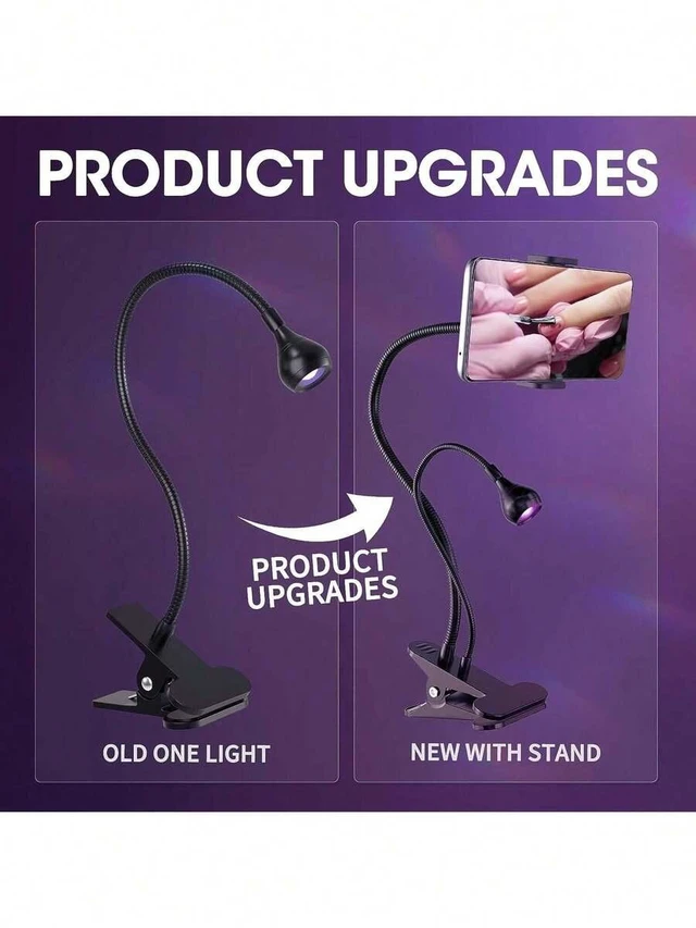 Alt view image 6 of 7 - Bks 5W UV Nail Lamp with Phone Stand 395nm LED Curing Light 4 Gears 360° Gooseneck USB Powered for Gel Polish