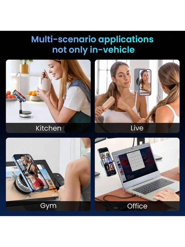 Alt view image 6 of 7 - Bks 360 Rotating Magnetic Phone Holder Foldable Retractable ABS Car Shower Travel Gym Mirror Stand