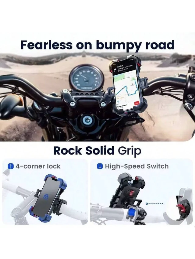 Alt view image 6 of 7 - Bks 360 Rotating Motorcycle Phone Mount, 1s Auto Lock 100mph Anti-Shake, Fits 4-7 Inch Phones, Shockproof GPS Holder for Outdoor Adventure