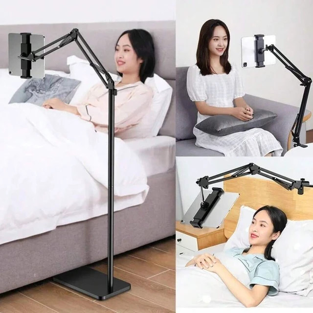 Alt view image 3 of 7 - Bks Large Adjustable Floor Phone Stand Tablet Holder 360 Rotation Bed Mount for iPhone iPad Kindle E-Reader Spring Gift