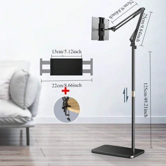 Alt view image 4 of 7 - Bks Large Adjustable Floor Phone Stand Tablet Holder 360 Rotation Bed Mount for iPhone iPad Kindle E-Reader Spring Gift