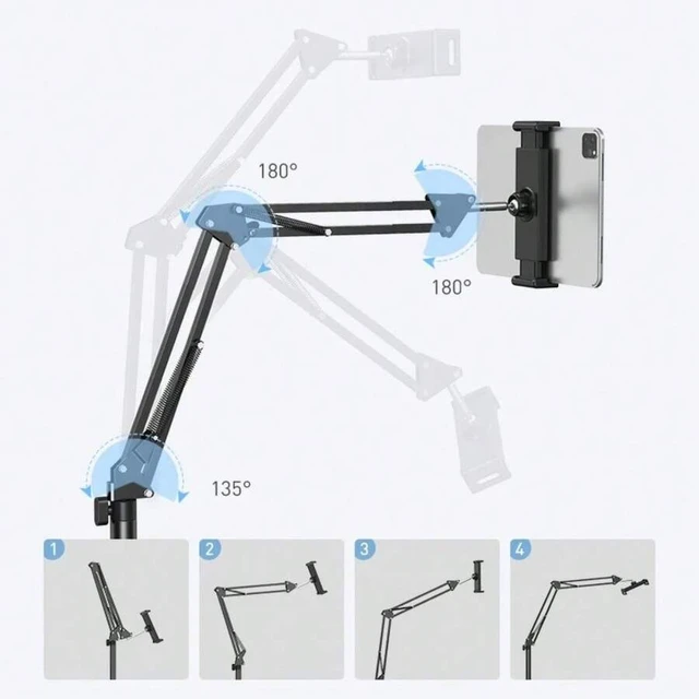 Alt view image 7 of 7 - Bks Large Adjustable Floor Phone Stand Tablet Holder 360 Rotation Bed Mount for iPhone iPad Kindle E-Reader Spring Gift