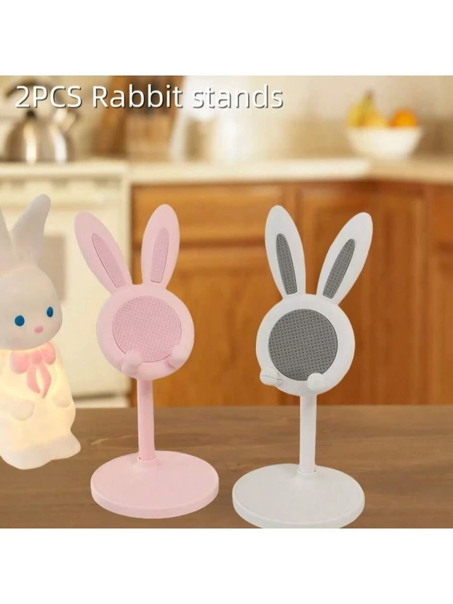 Alt view image 2 of 6 - Bks 2 Pack Cute Rabbit Phone Stand Adjustable Desktop Holder for iPhone Android Pink White