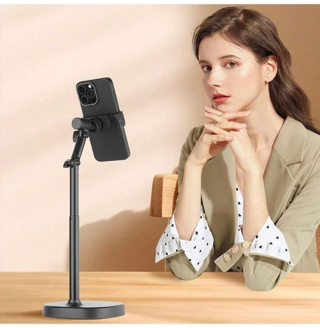 Main image of Bks Universal Mobile Phone Holder, 360 Rotating Flexible Arm, Heavy-Duty ABS Base, Desktop Stand for Live Streaming Video Recording Compatible with iPhone Android