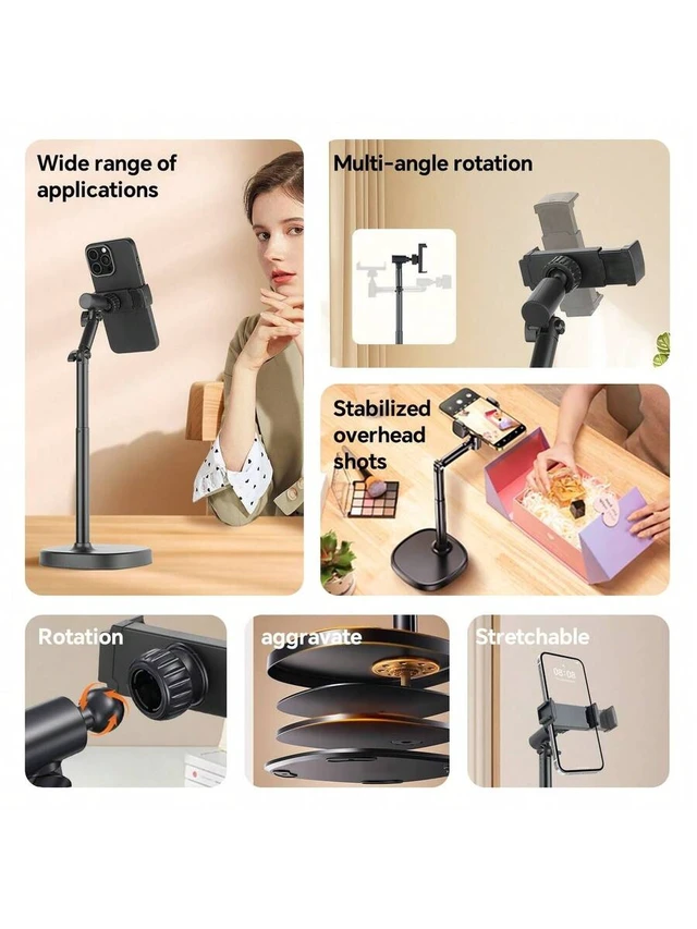 Alt view image 2 of 7 - Bks Universal Mobile Phone Holder, 360 Rotating Flexible Arm, Heavy-Duty ABS Base, Desktop Stand for Live Streaming Video Recording Compatible with iPhone Android