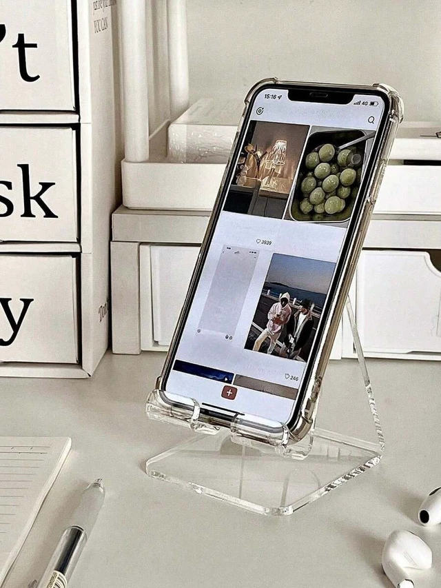 Alt view image 7 of 7 - Bks Desktop Phone Stand Clear PP Non-Slip Holder for iPhone Android Charging Station Strong Load Bearing Gift