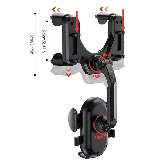 Alt view image 3 of 6 - Bks Rear View Mirror Car Phone Holder Mount 360 Rotatable Retractable Adjustable Cell Phone Stand for Vehicle