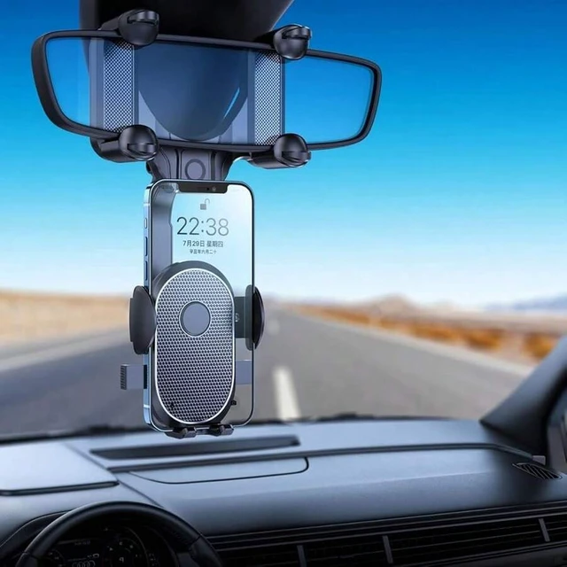 Alt view image 2 of 6 - Bks Rear View Mirror Car Phone Holder Mount 360 Rotatable Retractable Adjustable Cell Phone Stand for Vehicle