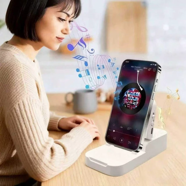 Alt view image 2 of 7 - Bks Wireless Induction Speaker Phone Stand Bluetooth Stereo RGB Light Rotatable Desktop Holder Compatible iPhone Android Tablet
