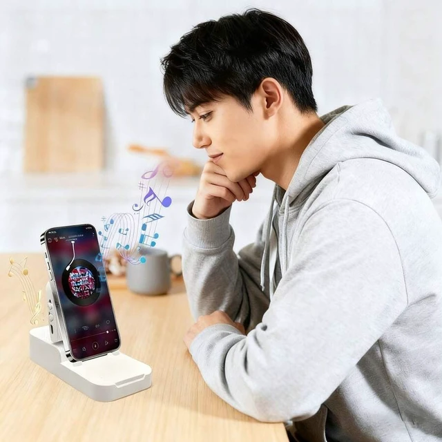 Alt view image 5 of 7 - Bks Wireless Induction Speaker Phone Stand Bluetooth Stereo RGB Light Rotatable Desktop Holder Compatible iPhone Android Tablet