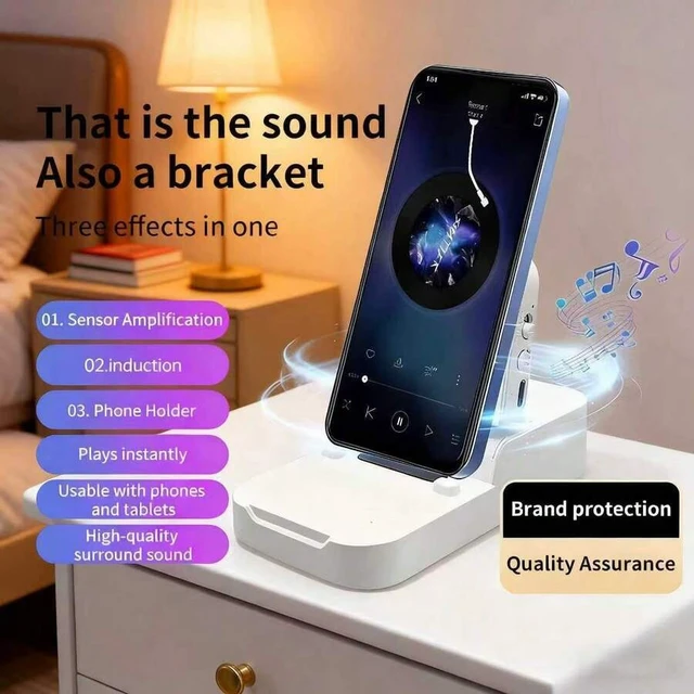 Alt view image 7 of 7 - Bks Wireless Induction Speaker Phone Stand Bluetooth Stereo RGB Light Rotatable Desktop Holder Compatible iPhone Android Tablet