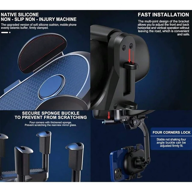 Alt view image 4 of 6 - Bks Rear View Mirror Car Phone Holder Mount 360 Rotatable Retractable Adjustable Cell Phone Stand for Vehicle
