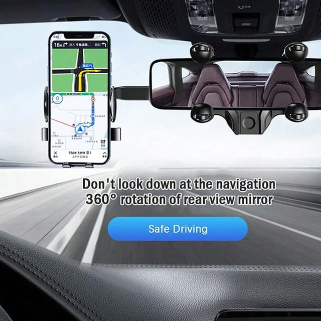 Alt view image 5 of 6 - Bks Rear View Mirror Car Phone Holder Mount 360 Rotatable Retractable Adjustable Cell Phone Stand for Vehicle