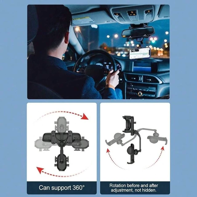 Alt view image 6 of 6 - Bks Rear View Mirror Car Phone Holder Mount 360 Rotatable Retractable Adjustable Cell Phone Stand for Vehicle