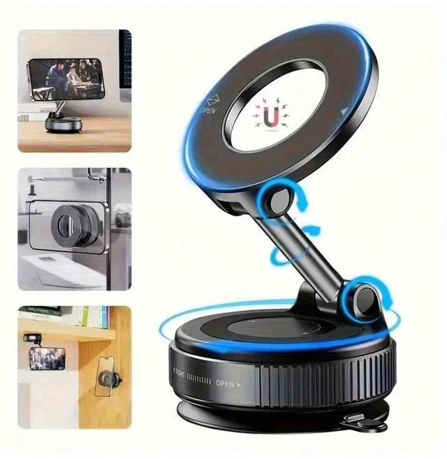 Alt view image 5 of 7 - Bks Super Strong N52 Magnetic Phone Holder, Upgraded Aluminum Alloy, 360° Rotatable And Foldable Design With Vacuum Suction Cup - Perfect For Car Dashboards, Bathroom Tiles And Glass Surfaces Compatib